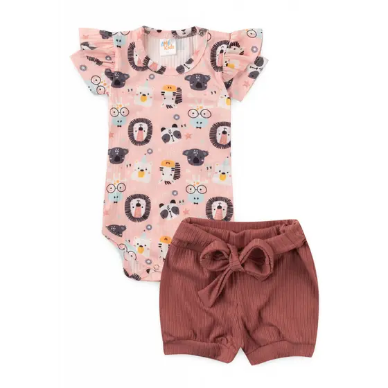 Conjunto Infantil Verão Feminino Body e Short com Laço