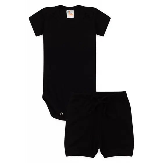 Conjunto Body Infantil Unissex Canelado Light Curto Preto