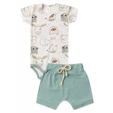 Conjunto Infantil Masculino Body Estampado e Short com Cordão