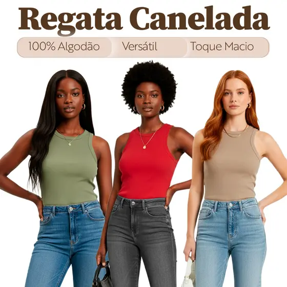 Regatas Canelada Feminina Básica Lisa Casual Atemporal Regata Feminina Moda Casual Elegante