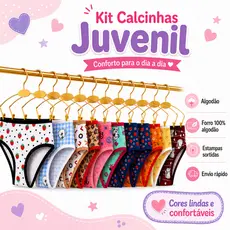 Kit Calcinha Juvenil Infantil Algodão Calcinhas para Meninas com Forro de 100% Algodão