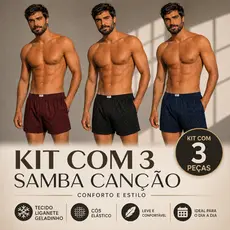 Kit 3 Peças Samba Canção Pijama Masculino Tecido com Toque Geladinho Short Homem Dormir Cueca