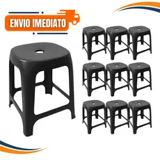 Kit Banquetas Bancos Preta Plástica Reforçada Suporta 120kg ( 3 Até 10 Unidades)
