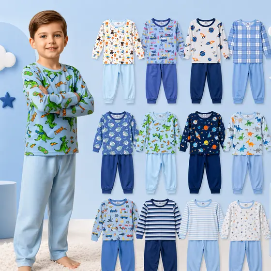 Kit Sortido Pijama Infantil Menino Manga Comprida De Inverno Pijama Bebe Infantil Masculino Roupa de Dormir