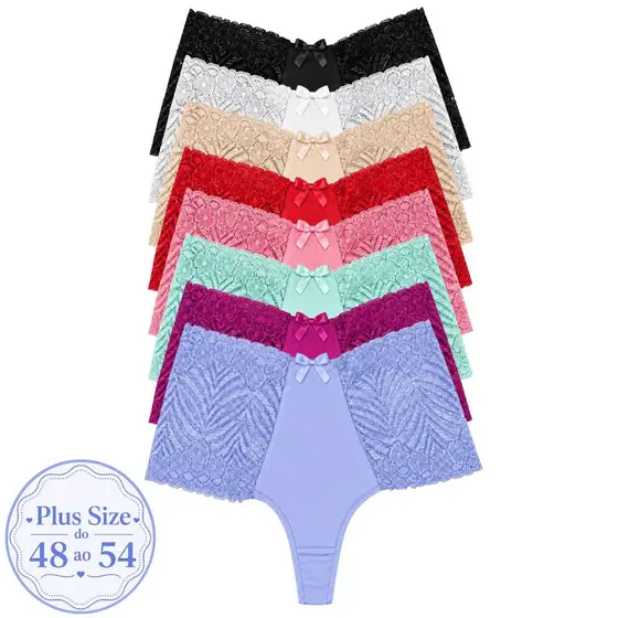 Kit Calcinha Fio Duplo Plus Size Renda Lateral Forro 100% Algodão Cintura Alta Conforto