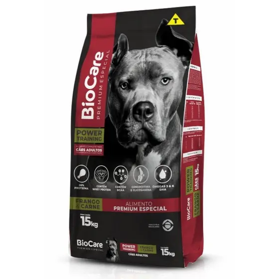 Ração Biocare Power Training para Cães Adultos Sabor Frango e Carne 15kg