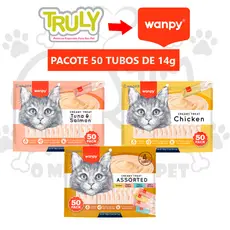 Petisco Para Gatos Wanpy Creamy Truly Pacote com 50 Tubos de 14g Tipo Churu