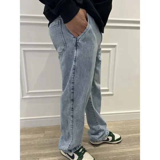 Calça Jeans Reta Cargo Baggy Masculina Balão Larga Carpenter