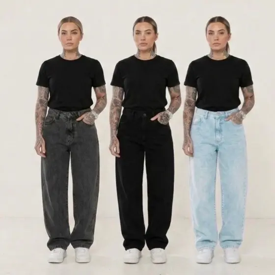 Kit 3 Calças Jeans Streetwear Feminina Baggy Stonada BASIC