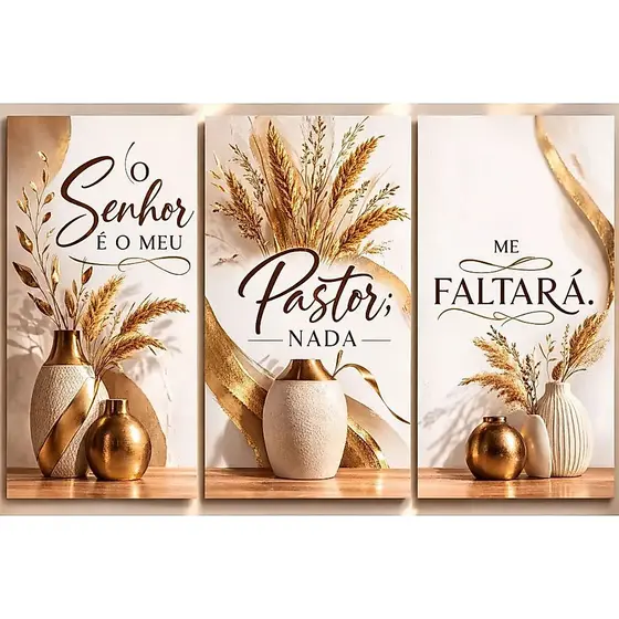 Quadro Sala Vasos Trigo O Senhor E Meu Pastor NADA ME FALTARA