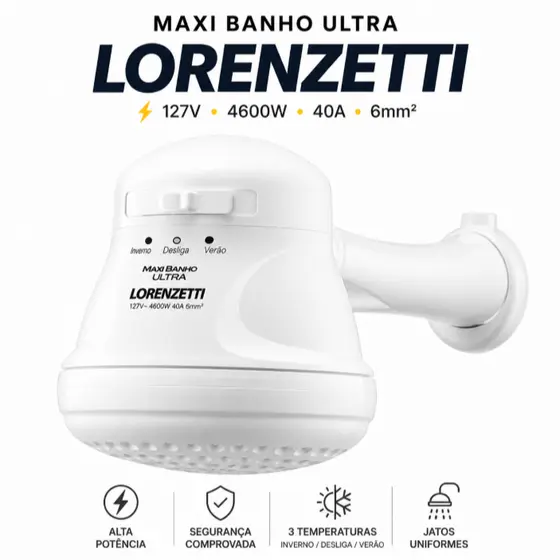 Chuveiro Elétrico Ducha Lorenzetti Maxi Banho Ultra com Cano 127V 4600W Branco