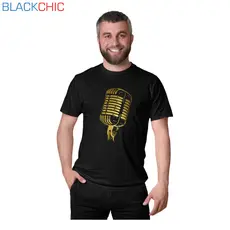 Camiseta Masculina Samba Vocalista Estampa Microfone Algodão Manga Curta Casual Confortável P M G GG