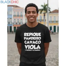 Camiseta Masculina Samba Pagode Estampa Repique Pandeiro Cavaco Viola Algodão Manga Curta P M G GG