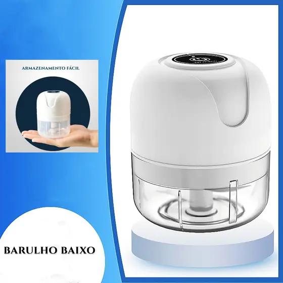 Mini Processador De Alimentos Moedor Alho Com 03 Lâminas Elétrico Sem Fio Recarregável Branco