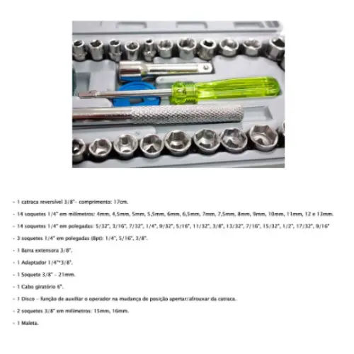 Kit Jogo De Chave De Catraca Reversível Com Soquetes - 40 Peças + Maleta Equipa Tools