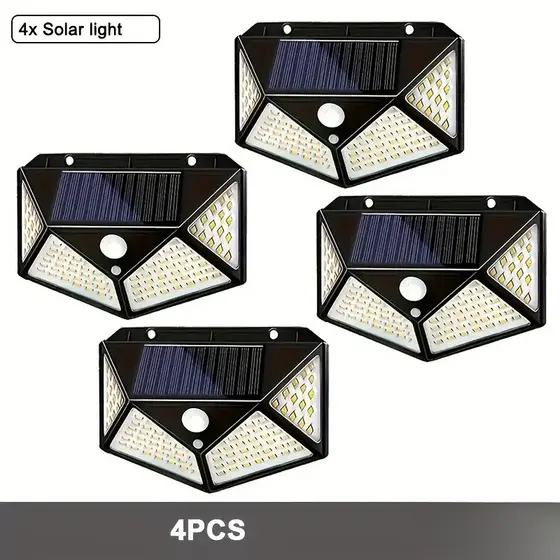 1/2/4 Pcs 100 Leds Luminária Parede Solar Com Sensor Jardim Externa Prova D'água