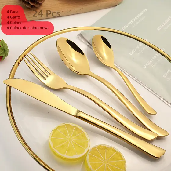 24 Aço Inox Stainless Steel Ouro Colher De Mesa Linha Luxo Promoção