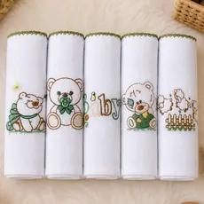 Kit Fralda de Pano Bordada para Bebê com 5 unidades 100% Algodão Menino