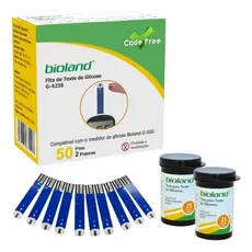 Kit 50 Fitas Teste Glicose Bioland G-423S Tiras Reagentes para Glicosímetro Alta Precisão