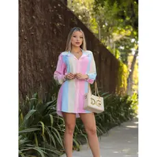 Chamise camisa Feminina manga longa com punho listrada