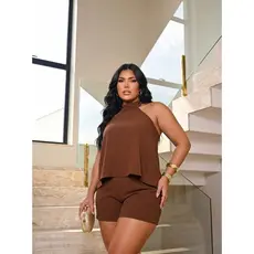 Macaquinho Plus Size Feminino All Curve Disfarça Barriga Short Tendencia Primavera Qualidade