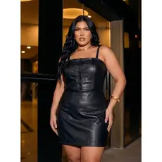 Vestido Couro Plus Size Feminino Rodeio Country com Botao Dourada Pecuaria Show