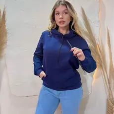 Blusa Moletom Feminino Liso Canguru Flanelado Inverno Frio Capuz Bolso Térmica Sem Estampa