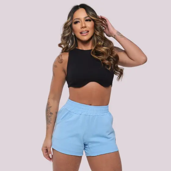 Short Moletom Feminino Com Bolso Shorts Feminino Moletom Básico