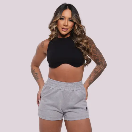 Short Moletom Feminino Com Bolso Shorts Feminino Moletom Básico Dia a Dia Frio