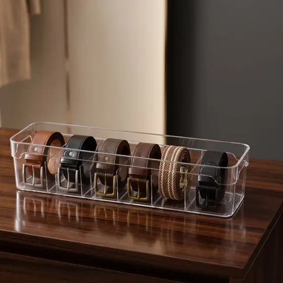Organizador De Cintos Gravata Acrílico 6 Divisórias 34x10x8 Gavetas e Armário