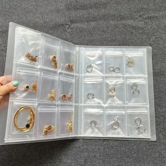 84/160/288 Grade Transparente Livro De Armazenamento De Jóias Auto Vedação Saco Para Colar Anel Foto Cartão Organizador