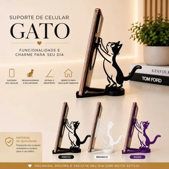 Suporte de Celular Gatinho | Fofo e Funcional | Criativo | Organize com Estilo | Presente Perfeito