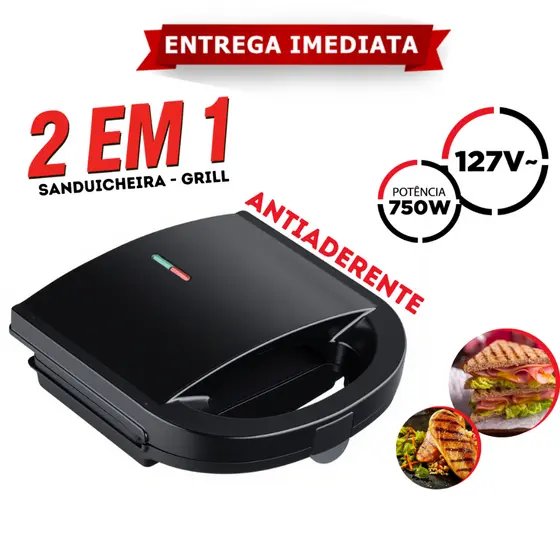 Sanduicheira Grill 2 em 1 Preta 127v 750w de Potência