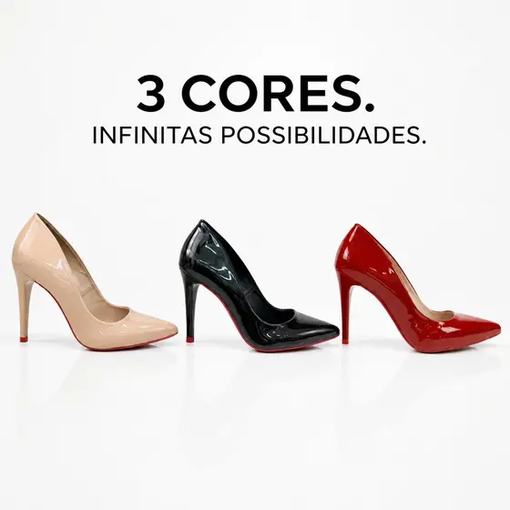 Scarpin Clássico Feminino Bico Fino e Sola Vermelha Salto Agulha 10 Cm Confortável Madame Evangélica