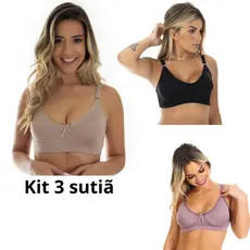 Kit 3 Sutiã Sustentação Reforçado Sem Bojo Alça Larga - Sutia Normal
