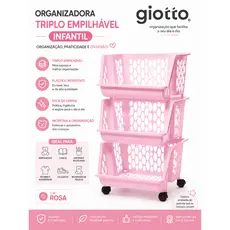 Organizadora Triplo Empílhavel Rosa Infantil Detalhes Vazado Fruteira organizador utensílios quarto