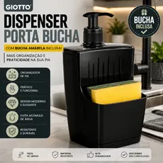 Dispenser Porta Bucha Detergente Cozinha Preto Organizador Pia Giotto + Bucha Inclusa