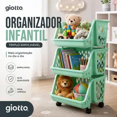 Organizadora Triplo Empílhavel Verde Infantil Detalhes Vazado Unidade
