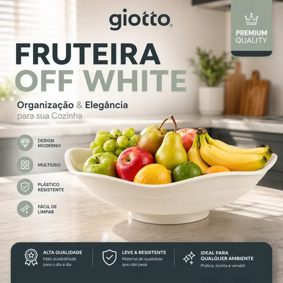 Fruteira de Mesa Off White Organizador Frutas Organização Cozinha Armazenamento Moderno Multiuso
