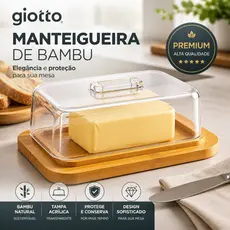 Manteigueira de Bambu com Tampa de Acrílico Alimentos Cozinha casa mesa Casa Armazenamento Giotto
