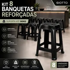 Kit 8 Banqueta Reforçada Altas Banquinhos Preto Bancos Cadeiras Cozinha e Bar Giotto