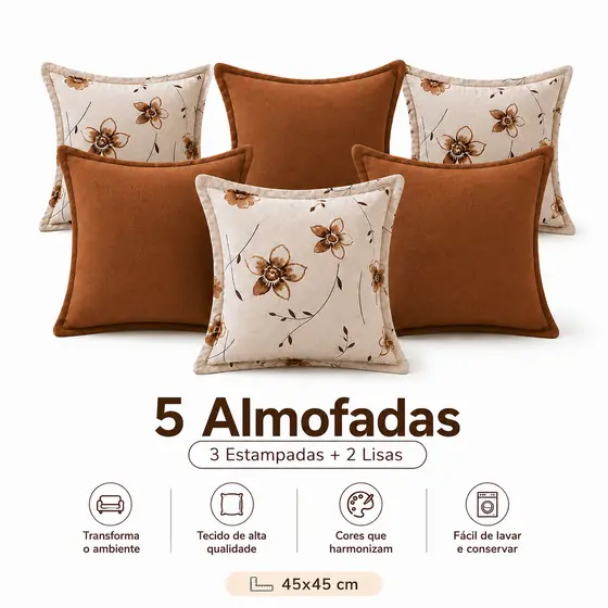 5 Almofada ou Capa Fibra/Espuma 45x45 cm – Rústico