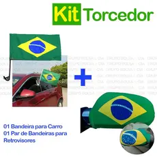 Kit Torcedor do Brasil Bandeira de Carro + Capa para Retrovisor Copa do Mundo