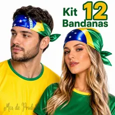 Kit 12 Bandanas Brasil Lenço Estilo Torcida Futebol Eventos Festa Unissex