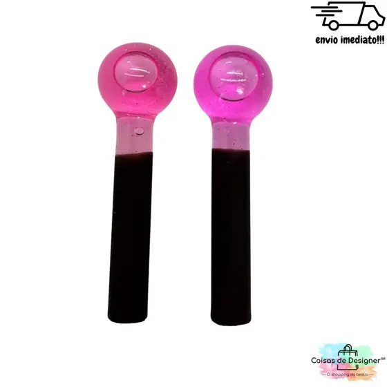 Esfera de Cromoterapia Vidro Par Pequena para Massagem Facial Pequena Rosa Glitter