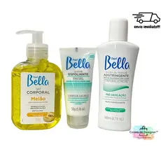 Kit Iniciante Designer Gel Melão 250g Esfoliante Alecrim 50g  Adstringente Hortelã 140ml Depil Bella