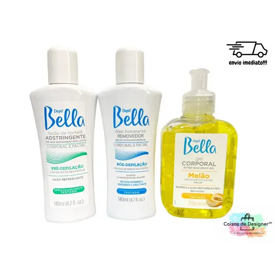 Kit Depilação Gel Melão 250g + Òleo Removedor 140ml + Adstringente Hortelã 140ml Depil Bella