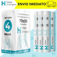 Kit 04 Lençóis Descartáveis de Papel Hospitalar para Maca 70x50 cm cada rolo