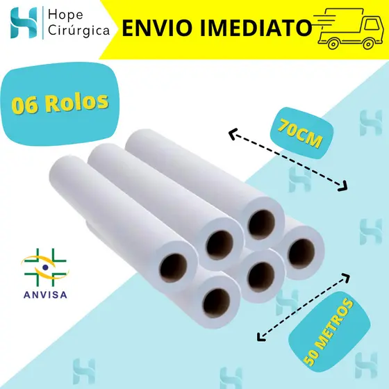 Kit 06 Lençóis Descartáveis de Papel Hospitalar para Maca 70x50 cm cada rolo
