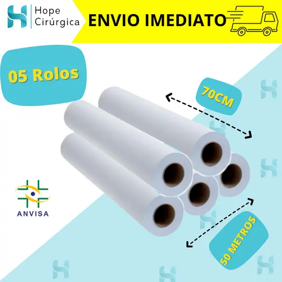 Kit 05 Lençóis Descartáveis de Papel Hospitalar para Maca 70x50 cm cada rolo